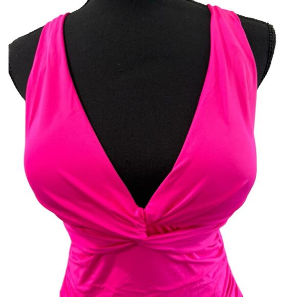 NWT! La Blanca Island Goddess Twist Tie Back Tankini Top in Pop Pink - Size 8 - Picture 5 of 8